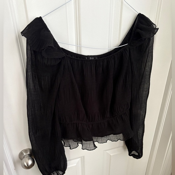 E & M Tops - E&M Ruffle Sheer Whimsigoth Smocked Black Blouse Women’s Large Harry Styles Core
